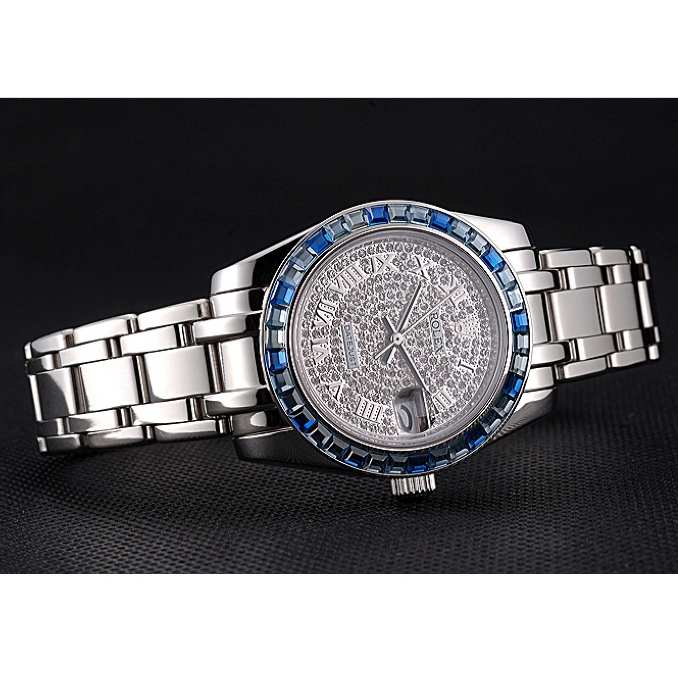 Aaa fake watches Jewels Rolex Stainless And Bracelet Steel Dial Blue 622834 Diamond Bezel Case Datejust 1026